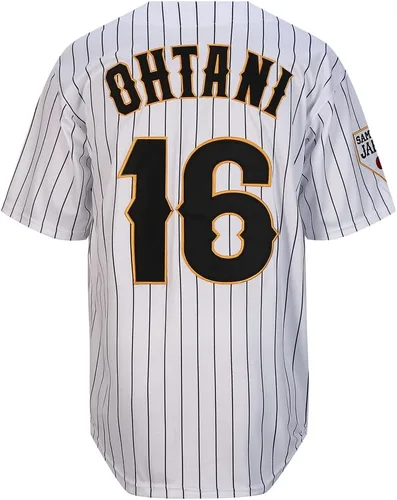 Miniatura 2 de Mens Ohtani 16# Stitched Japón Baseball Jerseys Blanco Negro Pinstriped Camisas