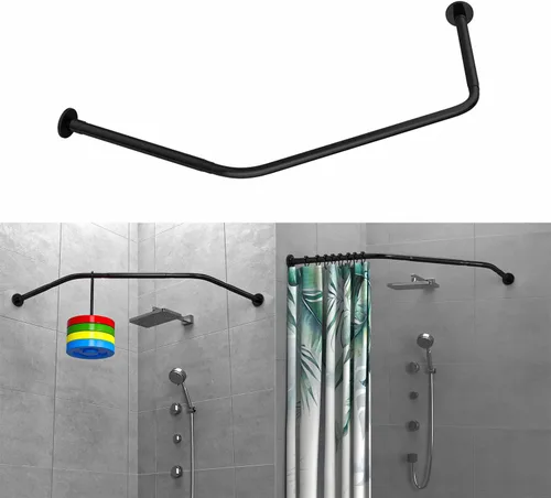 Barra de cortina de ducha de esquina ajustable de acero inoxidable en forma de diamante, soporte de instalación sin perforación para baño, bañera,