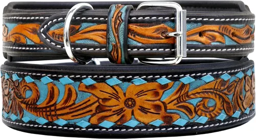 Miniatura 3 de Affilare Collar de cuero para perro estilo occidental, resistente, manual, ajustable, acolchado, suave para cachorros y perros grandes, 10AB110-XS