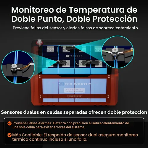 Miniatura 6 de ECO-WORTHY 12V 300Ah Batería de litio LiFePO4 Bluetooth con LEDs SOC, protección contra bajas temperaturas, 3840Wh, BMS de 200A hasta 15000 ciclos