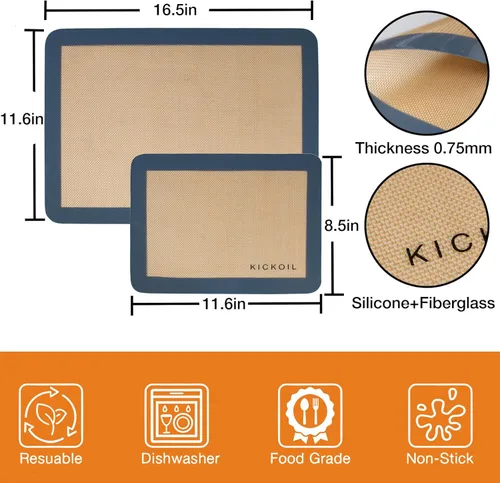 Miniatura 2 de Alfombrilla de Silicona para Hornear Grande Paquete de 3-2 Medias Hojas+1 Cuarto de Hoja Pequeña, Reutilizable Antiadherente Segura para Alimentos