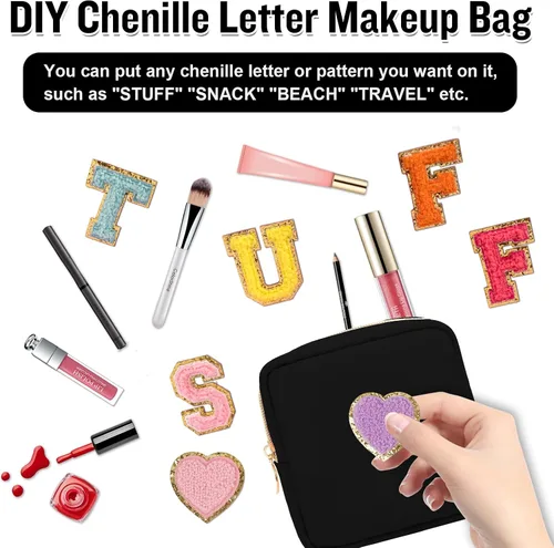 Miniatura 7 de Mini bolsa de maquillaje de nailon para bolso, pequeña bolsa de maquillaje negra linda y preppy, bolsa cosmética con cremallera para bolso, bolsa