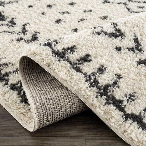 Miniatura 140 de Hauteloom, Duncans - Alfombra de estilo granja de pelo mullido para sala y dormitorio, con borlas - Beige, carbón, gris - 2 pies 7 pulgadas x 7 pies