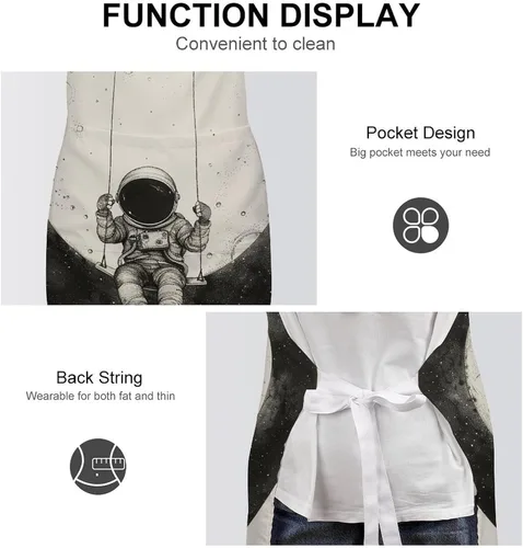 Miniatura 6 de MUSM Apron for Adults - 27.6 X 31.5 Inch, Heavy-Duty Polyester Aprons with Two Large Pockets, Waterproof On The Moon Swing Kitchen Apron for