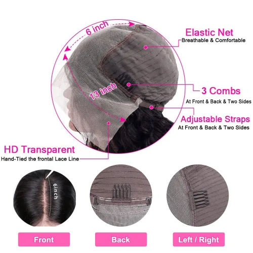 Miniatura 4 de Pelucas de Encaje Frontal 13x6 de Cabello Humano, Peluca Bob de Cabello Humano, Peluca de Encaje Frontal, Pelucas sin Pegamento de Cabello Humano
