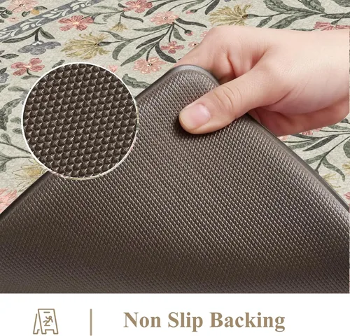 Miniatura 4 de Collive Tapete Anti Fatiga para Piso de Cocina, Tapetes de Cocina con Diseño Floral Primaveral para Piso Juego de 2, Alfombras para Fregadero Beige