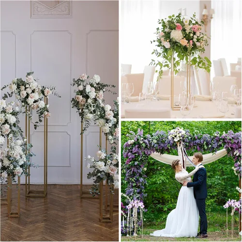Miniatura 7 de MECCANIXITY Columna de jarrón de flores de boda, soporte de metal para flores de 15.7 pulgadas de alto, para decoración de bodas, fiestas, cenas