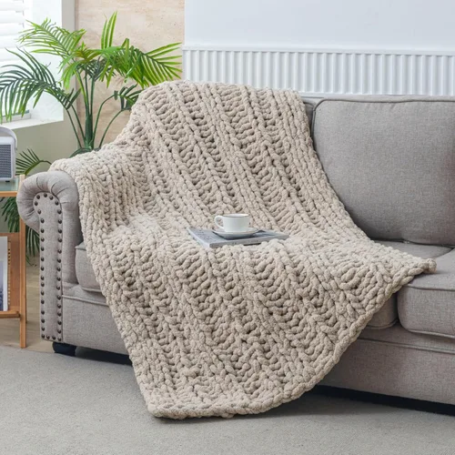 Miniatura 54 de WESHIONGOO Manta de Punto Grueso Throw 40"*40" (101.6cm*101.6cm) Mantas de Punto para Sofá Cama Manta Suave Esponjosa con Hilo Chenille Jumbo Grueso