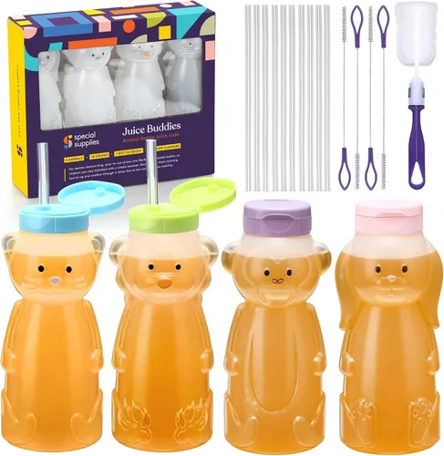 Miniatura 5 de Special Supplies Honey Bear - Taza de paja para bebés, paquete de 4, divertida bebida de entrenamiento de destete con forma de animal