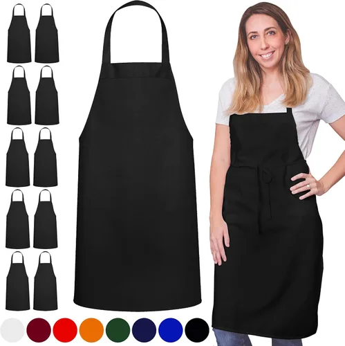 Miniatura 7 de GREEN LIFESTYLE Paquete de 120 delantales con babero, unisex, negros, lavables a máquina, para hombres y mujeres, delantales de cocina para barbacoa