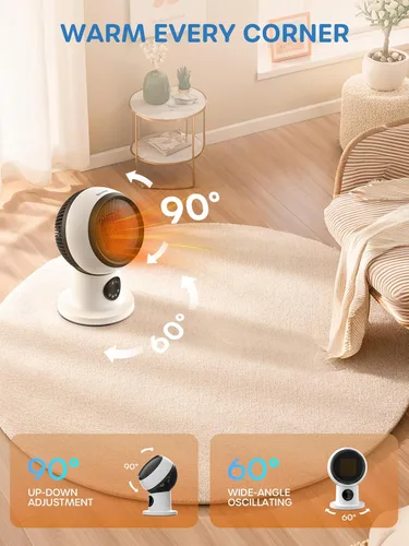 Miniatura 4 de ECOWELL Combo de calentador y ventilador moderno compacto de 15 pulgadas, calentadores de espacio de cerámica PTC de 1500 W para uso en interiores