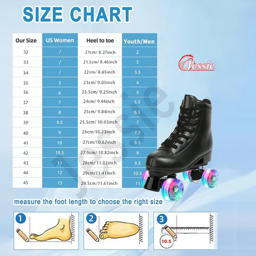 Miniatura 5 de Jessie - Patines de piel sintética ajustables de cuatro ruedas de alta calidad para mujeres, hombres, niños y niñas - Interior y exterior Rueda Flash