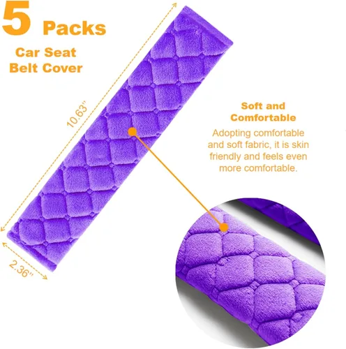 Miniatura 2 de Paquete de 5 Almohadillas Protectoras Suaves y Cómodas para Cinturón de Seguridad de Automóvil para Proteger el Cuello y los Hombros (Morado)