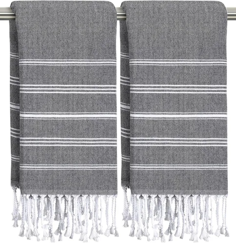 cabanana Toallas de mano para baño, paquete de 2, 20 x 30 pulgadas, 100% algodón, toallas de mano turcas, superabsorbentes y de secado rápido, Negro