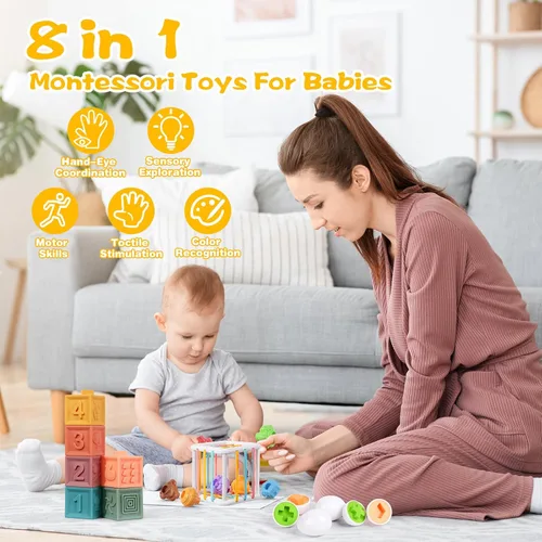 Miniatura 2 de Juguetes Montessori para bebés de 6 a 12 meses, 8 en 1, juguetes de baño sensoriales suaves para bebés, Montessori para niños de 1 año