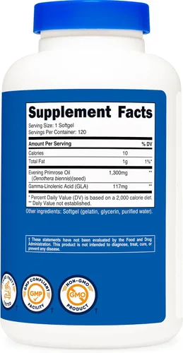 Miniatura 5 de Nutricost Aceite de onagra de 1,300 mg, 120 cápsulas blandas (3 botellas), sin OMG, sin gluten, 120 porciones