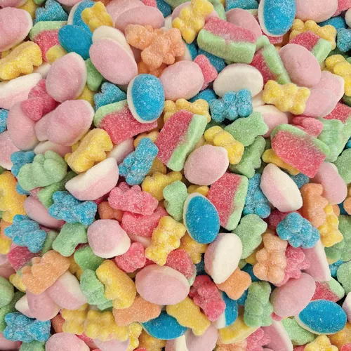 Mezcla de caramelos de gomita, caramelos masticables - osos, puffs, gajos de sandía, bolsa de 2 libras | Dulces agridulces, merienda nocturna de cine