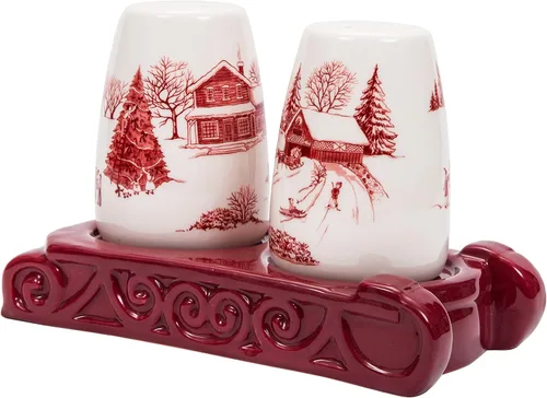 Miniatura 3 de Bico Toile De Jouy Winter Wonderland - Juego de salero y pimentero con soporte para trineo, coctelera de cerámica pintada a mano con soporte