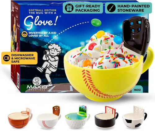 MAX'IS Creations La Taza de Sóftbol con un Guante, Regalos de Sóftbol para Niñas de 8-12 12-14, Regalos para Entrenadores, Regalo para Mamá, Regalo
