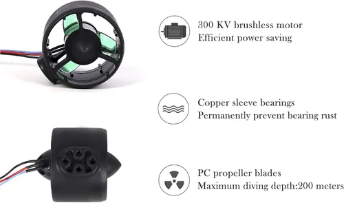 Miniatura 3 de Hélice subacuática de barco RC 12-24V motores eléctricos sin escobillas Motor de accionamiento para remolcadores de cebo RC, 300kv negro RC-BK