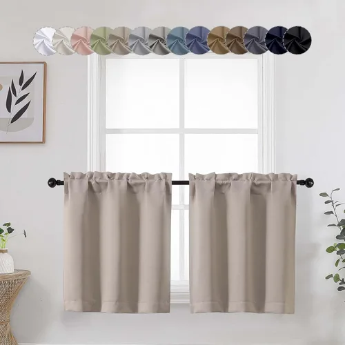 Miniatura 31 de Aqua Cafe - Juego de 2 paneles de cortinas opacas de 24 pulgadas de largo, con aislamiento térmico suave y sólido, para ventanas de baño, sótano