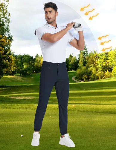 Miniatura 5 de PULI Pantalones deportivos de golf elásticos para hombre con 4 bolsillos, impermeables, ajustados, para senderismo, casual, viajes, trabajo