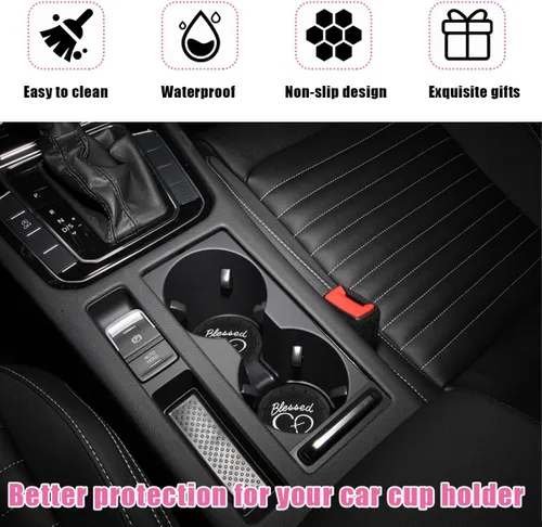 Miniatura 6 de Augeny 2PCS Posavasos para Portavasos de Coche, Posavasos de Inserción de PVC Antideslizantes, 2.76 Pulgadas Cruz Bendecida y Corazón Cristiano