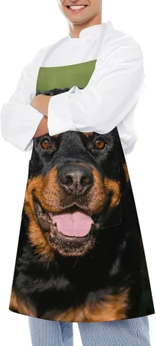 Miniatura 4 de MUSM Apron for Adults - 27.6 X 31.5 Inch, Heavy-Duty Polyester Aprons with Two Large Pockets, Waterproof Rottweiler Kitchen Apron for Cooking