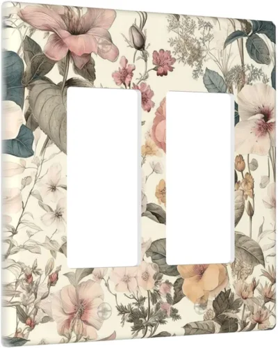 Miniatura 44 de Cubierta de interruptor de luz de palanca doble de 2 cuadras, color rosa, hongos, flores, placa de pared, placa frontal eléctrica, retro, años 70