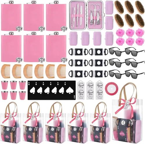 Miniatura 9 de Juego de 74 premios para baby shower para hombres, 6 juegos con frasco de cadera de acero inoxidable con embudo y abridor de botellas, kit