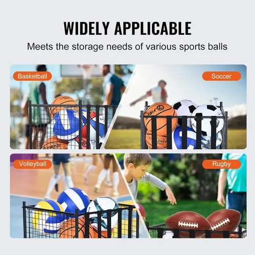 Miniatura 6 de VEVOR Rolling Sports Ball Storage Cart, Lockable Basketball Cage with Double Lids, Sport Equipment Holder Organizer for Indoor Outdoor, Steel