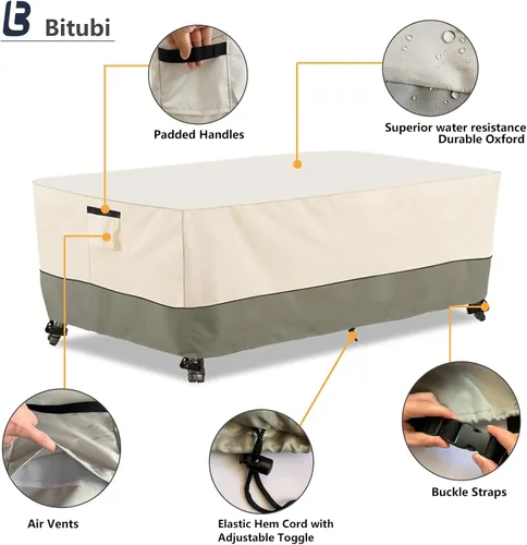 Miniatura 3 de Bitubi Funda para Mesa de Patio Rectangular/Ovalada de 60 Pulgadas, Funda para Mesa de Comedor Exterior Resistente e Impermeable para Invierno