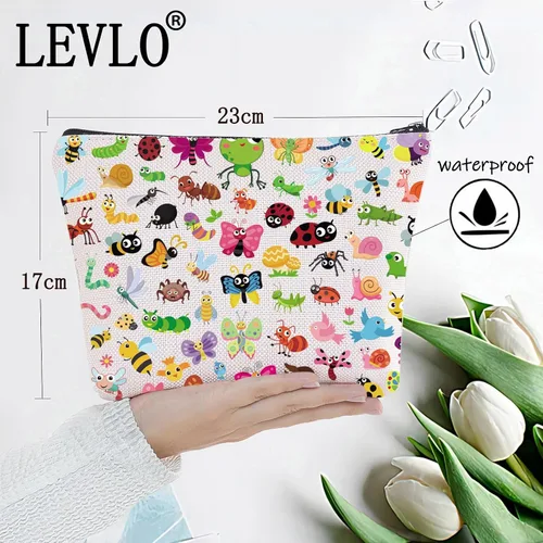 Miniatura 2 de LEVLO Bolsa de maquillaje cosmética con temática de insectos, regalo para amantes de los insectos, bolsa de viaje de mariposa y mariquita, Bugs
