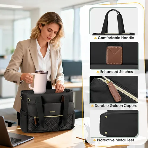 Miniatura 7 de RAINSMORE Bolsa de mano para profesores de 15.6 pulgadas para laptop para mujeres con bolsa pequeña, bolsas de trabajo, bolsa de enfermera, maletín
