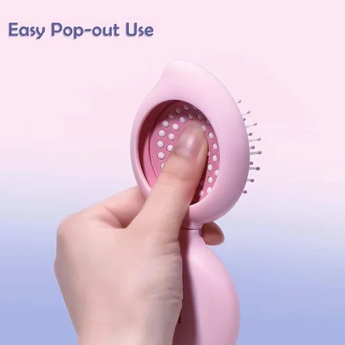 Miniatura 2 de Cepillo de pelo de viaje con espejo para bolso/mochila, mini cepillo plegable para el pelo y set de espejo de maquillaje portátil en rosa kawaii