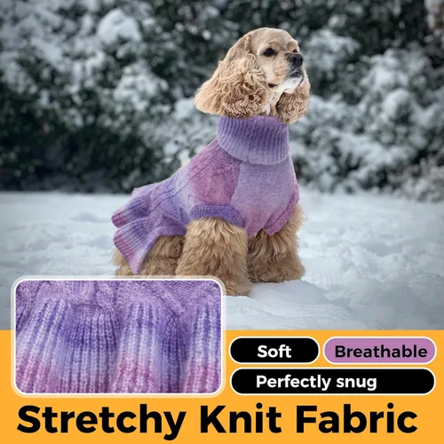 Miniatura 4 de Lelepet Suéter para perro, cuello alto, sudadera de punto trenzado, vestido cálido para perros pequeños, medianos y grandes, suéter de otoño, pug