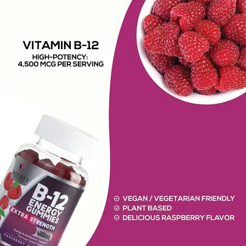 Miniatura 4 de Gomitas energéticas B12 – 4500 mcg de vitamina B12 por porción – Suplemento B12 masticable extra fuerte para energía, metabolismo y apoyo