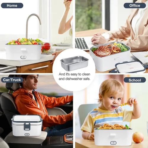 Miniatura 6 de hatisan Fiambrera eléctrica, calentador de alimentos portátil, lonchera térmica, contenedor de almuerzo calentador para adultos, 60 W, 1.8 L, 12
