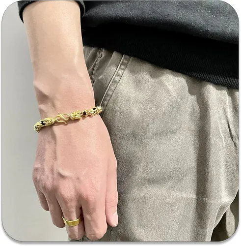 Miniatura 6 de Pulsera chapada en oro de 18 quilates con cabeza de dragón, pulsera de eslabones de chorro de arena, Metal, Sin gemas.