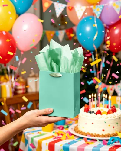 Miniatura 5 de qiqee 10 mini bolsas de regalo color verde frijol con asas de papel de seda de 6.3 x 4.7 x 2.4 pulgadas, tamaño pequeño para regalos de fiesta