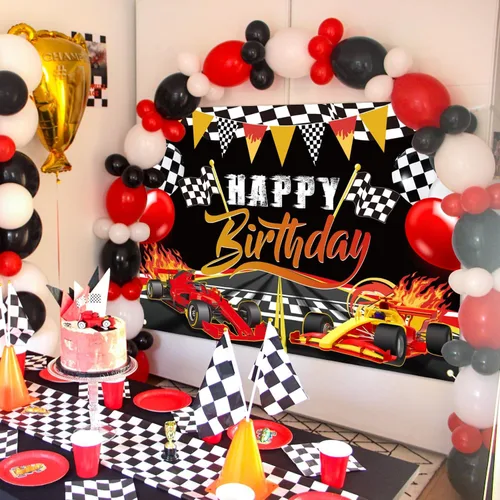 Miniatura 7 de Telón de fondo de cumpleaños de coche de carreras, decoración de fiesta de cumpleaños, suministros de fiesta de carreras, auto de carreras, cartel