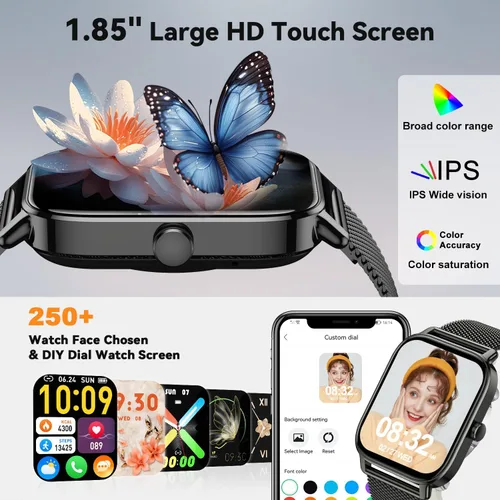 Miniatura 6 de Reloj inteligente para hombres y mujeres, rastreador de ejercicio: resistente al agua, respuesta de llamadas Bluetooth, haz relojes inteligentes