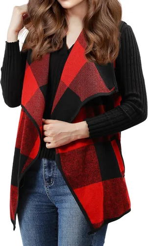 Miniatura 9 de dgdgbaby Women Sleeveless Cardigan Coat Lapel Open Front Plaid Vest Women Coat with Pockets