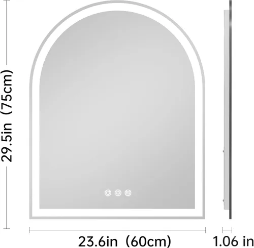 Miniatura 2 de Espejo LED arqueado para baño de 24 x 30 pulgadas, espejo de baño LED sin marco con luces, sin niebla, regulable, 3 cambios de color, inastillable
