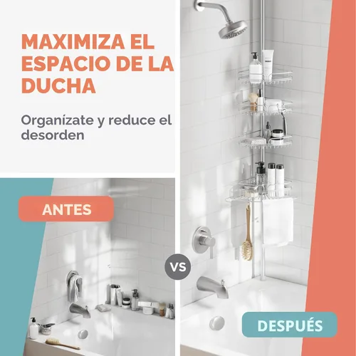 Miniatura 9 de Zenna Home - Organizador de esquina para regadera con barra de tensión, organizador de regadera ajustable con 4 cestas y toallero incorporado