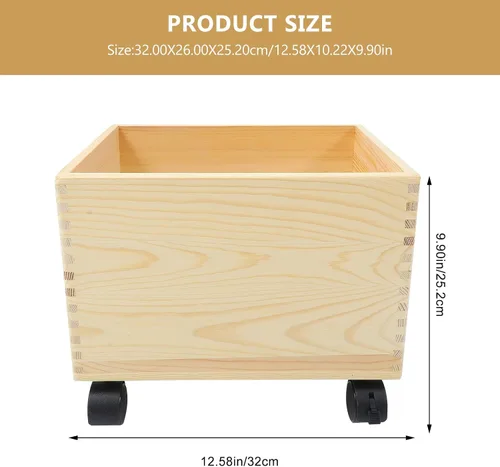 Miniatura 2 de Cabilock Caja de almacenamiento de madera con tapa y ruedas, organizador portátil de artículos diversos, contenedor de almacenamiento para el hogar