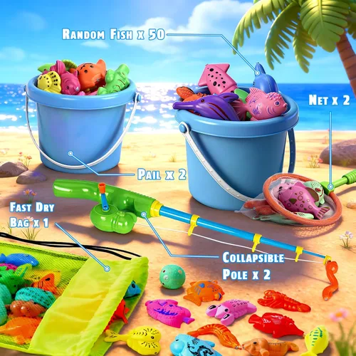 Miniatura 2 de CozyBomB™ Juego de juguetes magnéticos de pesca para niños Juego de mesa de agua, piscina para niños, caña de pescar, red, peces flotantes