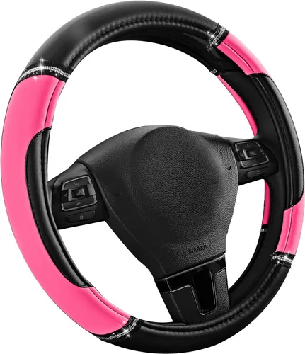 Miniatura 2 de Road Comforts Funda de Volante de Cuero - Hecha con Cuero PVC - Antideslizante, Ajuste Universal de 14 1/2 pulgadas a 15 pulgadas - Rosa Intenso
