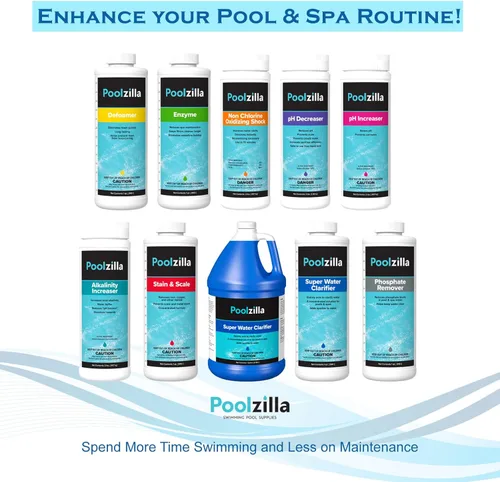 Miniatura 6 de Poolzilla Botella de 1 cuarto de galón de súper clarificador de agua, solución concentrada para piscinas y spas, añade brillo