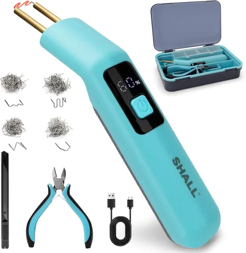 SHALL Soldador de plástico, kit de soldadura de plástico inalámbrico con 200 grapadoras, kit de soldador de plástico recargable por USB con bolsa de